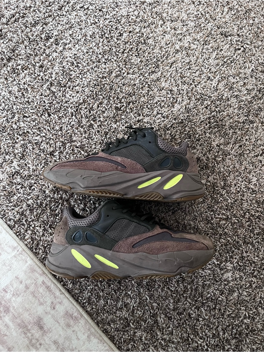 Yeezy Boost 700 Brown & Black Sneakers with Neon Yellow Accents